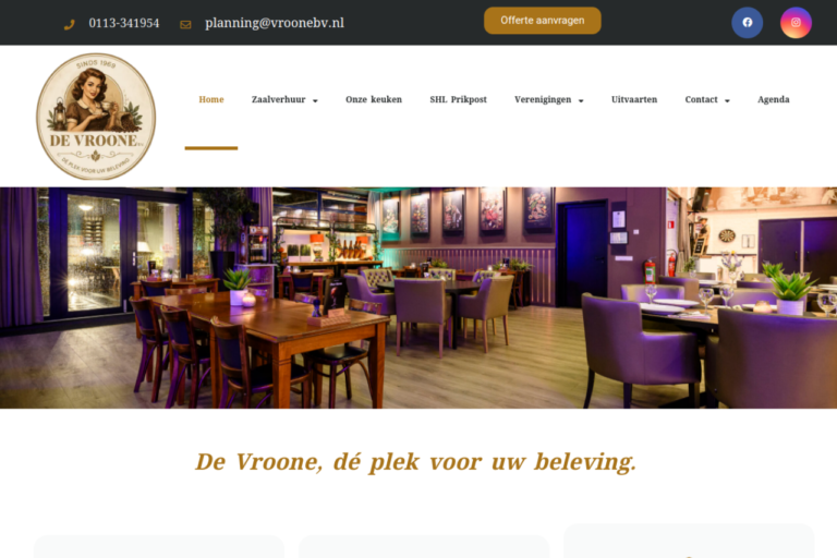 Website van De Vroone in Kapelle, gemaakt door Rawrr Media