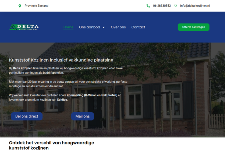 Website van Delta Kozijnen in 's-Heer Arendskerke, gemaakt door Rawrr Media