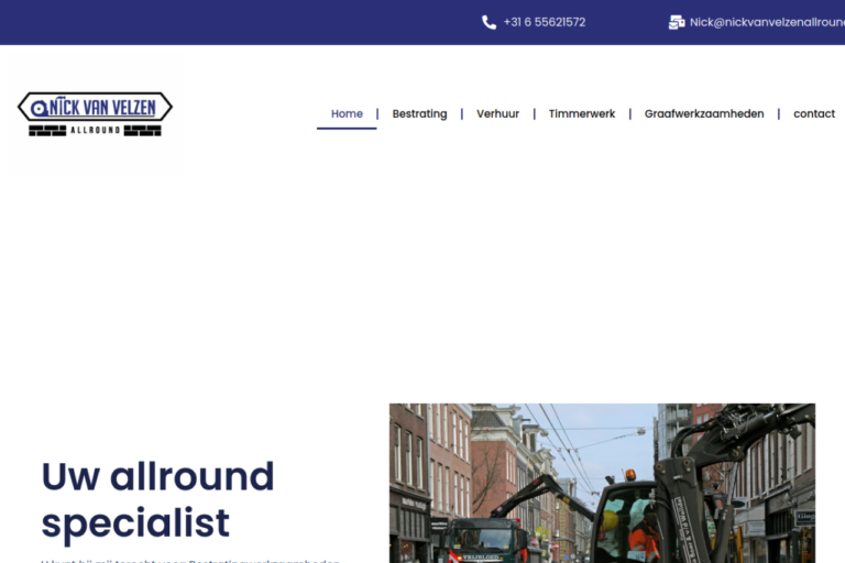Website van Nick van Velzen Allround in Wemeldinge, gemaakt door Rawrr Media