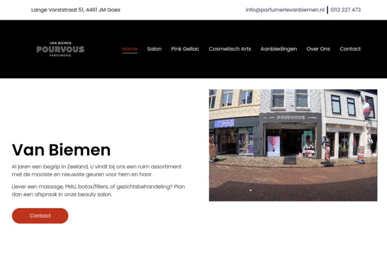 Website van Parfumerie van Biemen in Goes, gemaakt door Rawrr Media