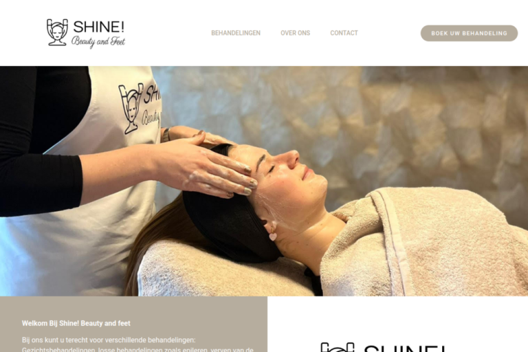 Website van Shine! Beauty and Feet in Arnemuiden, gemaakt door Rawrr Media