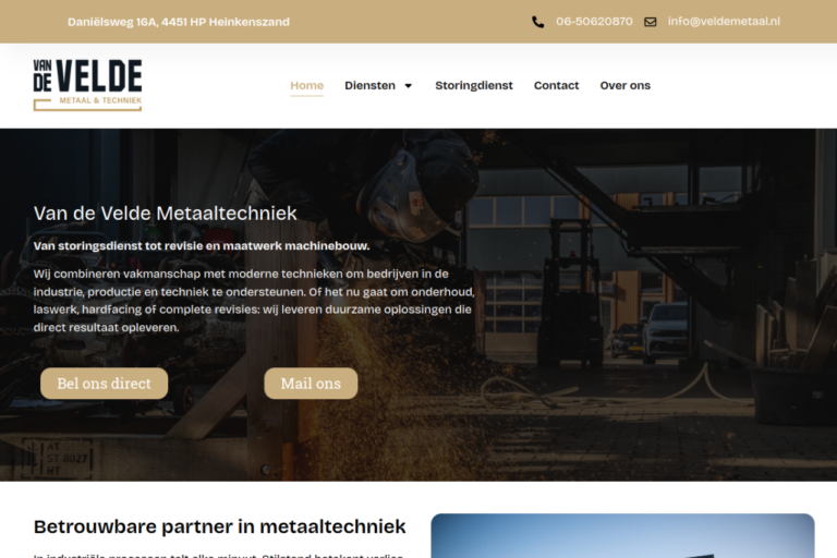 Website van Van de Velde Metaal en Techniek in Heinkenszand, gemaakt door Rawrr Media